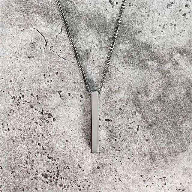 Rectangle Pendant Necklace Silver 60cm