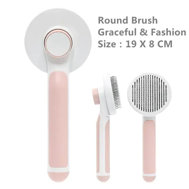 Self Cleaning Pet Grooming Tool Round Pink