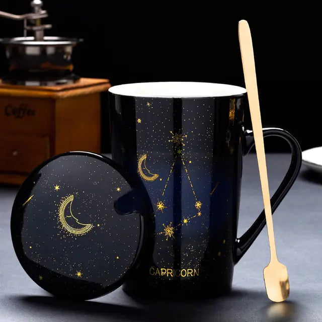 12 Constellations Creative Mugs With Spoon Capricorn Black 420ml