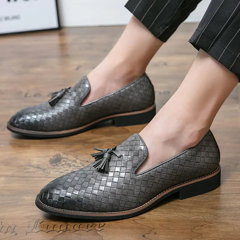 Luxury Italian Style Tassel Leather Loafers Grey 2611 6.5
