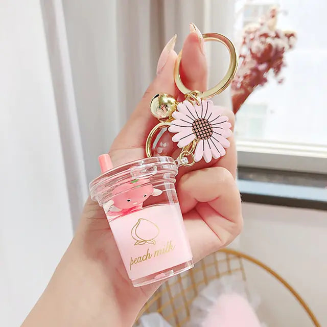 Quicksand Fruit Daisy Keychain Charm Baby Pink Style 5