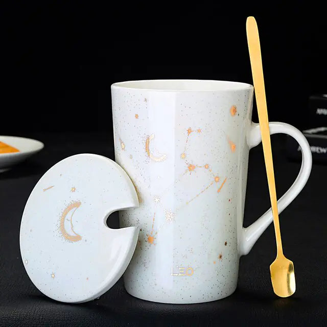 12 Constellations Creative Mugs With Spoon Leo White 420ml
