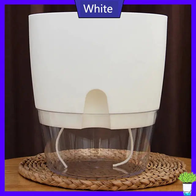 Self-Watering Flowerpot with Injection Port White Medium