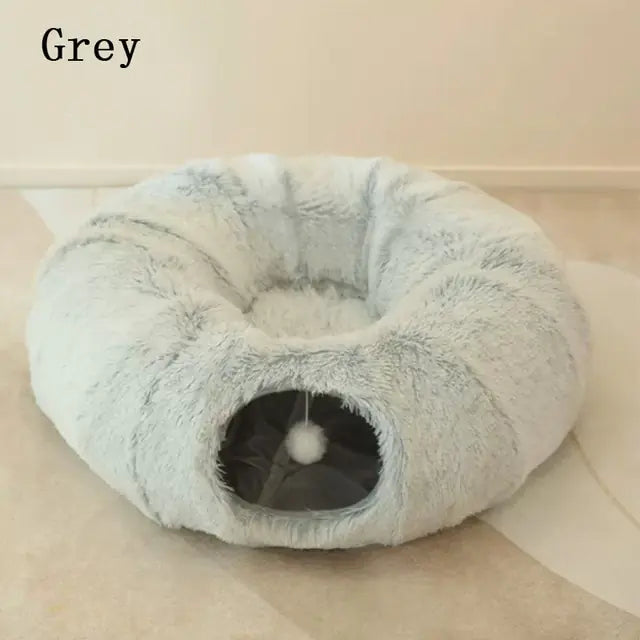 2 In 1 Round Tunnel Cat Beds Grey 95cm diameter