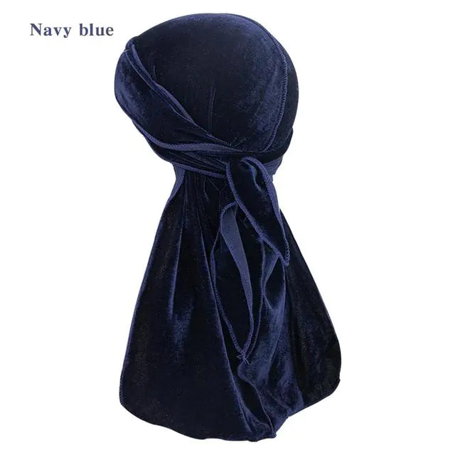 Solid Color Velvet Long Tail Durags Navy Blue