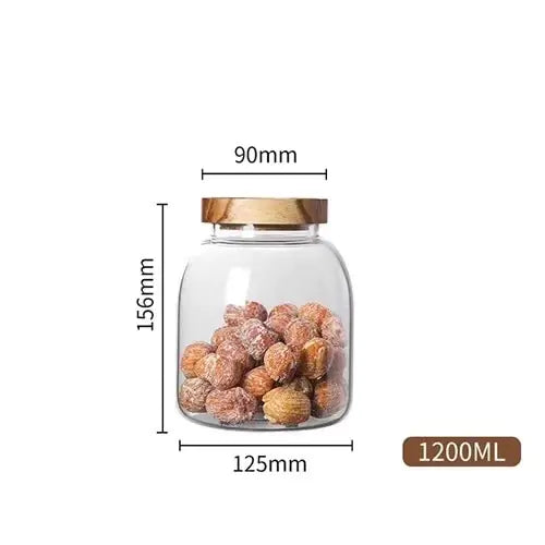 Large-Capacity Glass Jar with Wooden Lid Transparent 1200ML