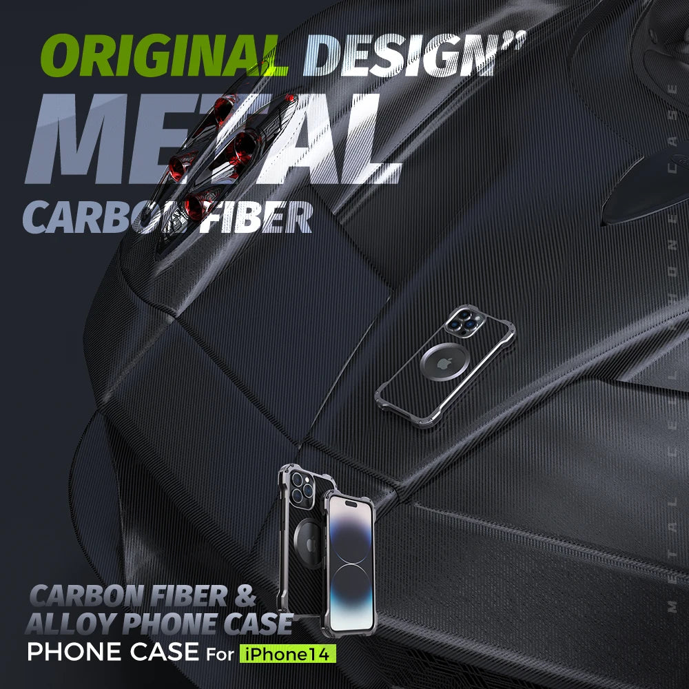 Heavy Duty Metal Carbon Fiber Phone Case For Iphone 12 13 14 15 Pro Max