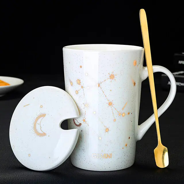 12 Constellations Creative Mugs With Spoon Gemini White 420ml