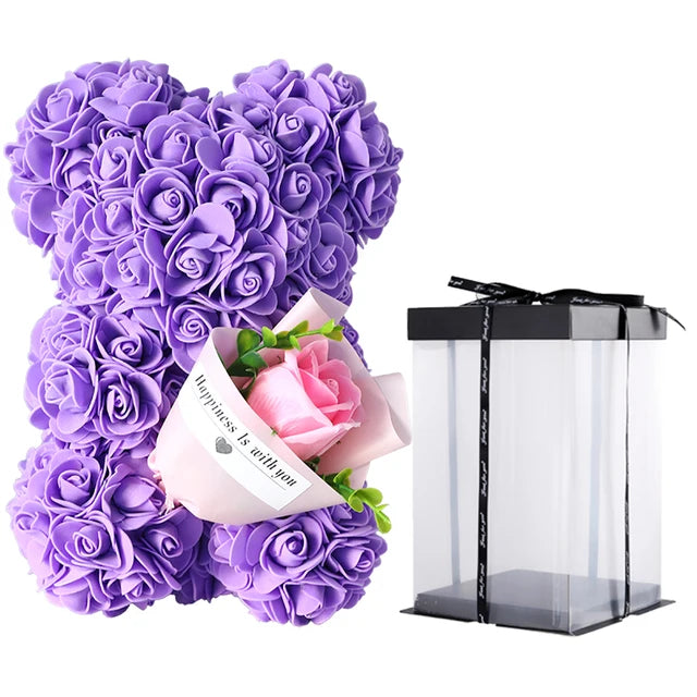 1/2pc 25cm Teddy Rose Bear with Bouquet Purple 1pc