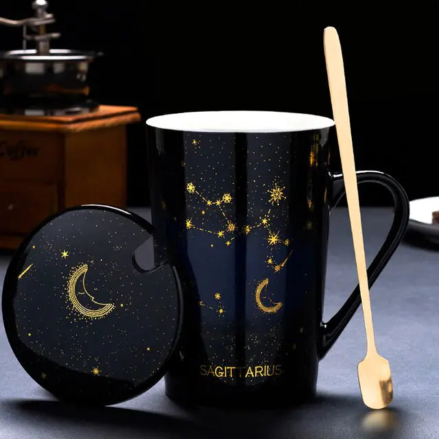 12 Constellations Creative Mugs With Spoon Sagittarius Black 420ml