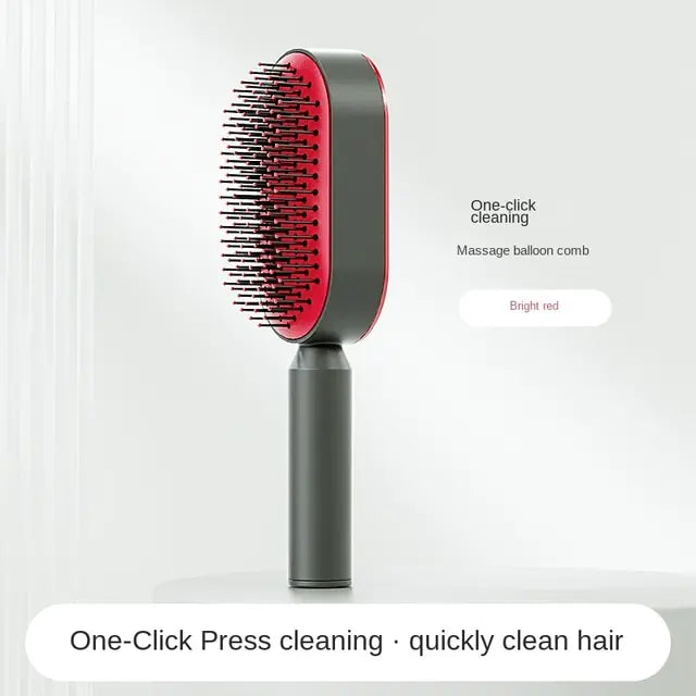 Self Cleaning Anti-Static Hair Brush Red