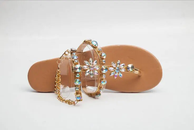 Women's Sandals Brown with Crystals