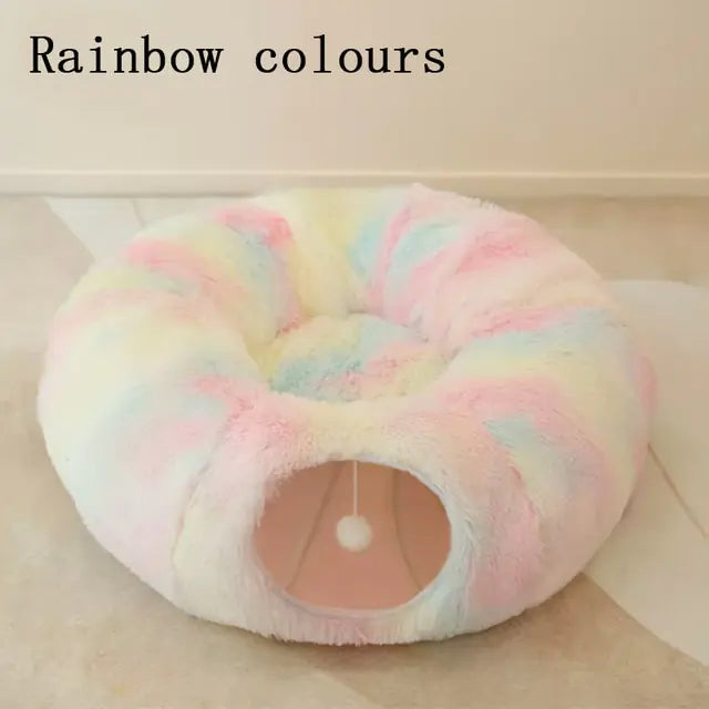2 In 1 Round Tunnel Cat Beds Rainbow colours 95cm diameter