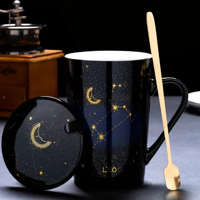 12 Constellations Creative Mugs With Spoon Leo Black 420ml