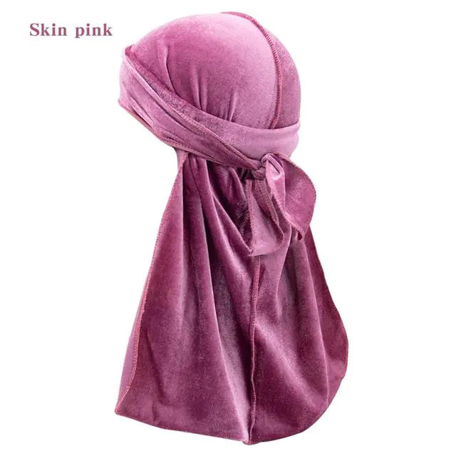 Solid Color Velvet Long Tail Durags Skin Pink