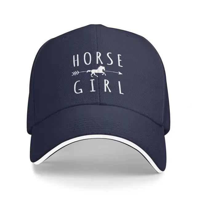 Horse Girl Riders Racer Cap Navy Blue