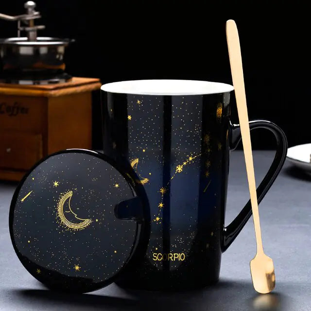 12 Constellations Creative Mugs With Spoon Scorpio Black 420ml