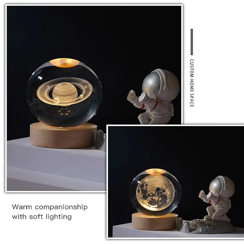 3D Laser Engraved Solar System Ball with LED Light Base