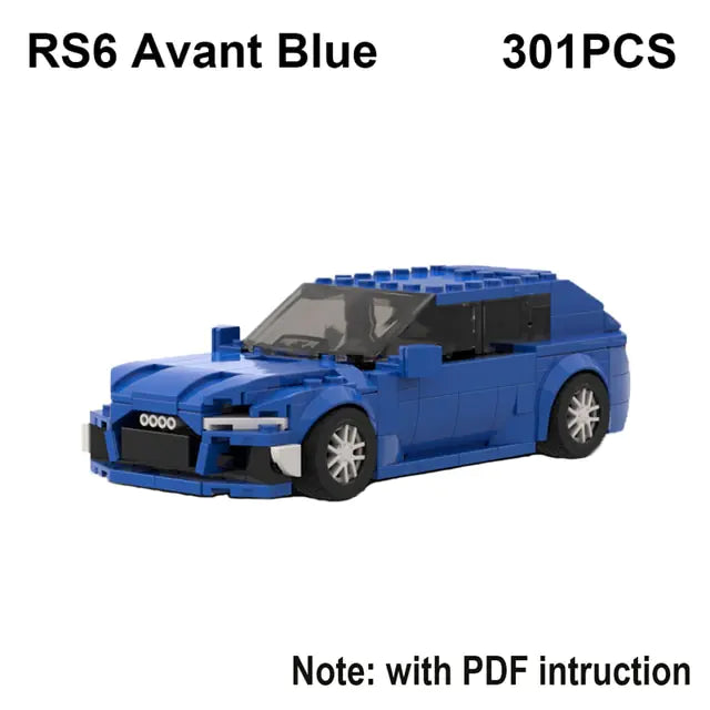 Speed Sports Car Building Blocks Blue RS6 Avant No Box, With Instruction
