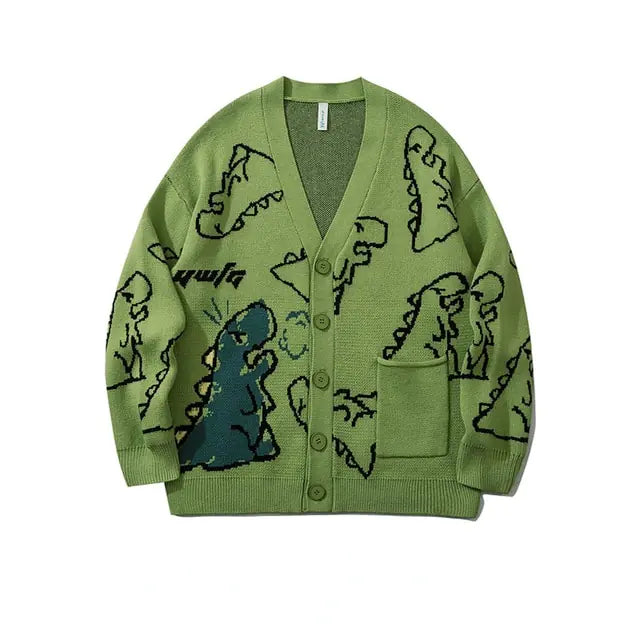 Oversized Knitted Streetwear Hip Hop Green V-Neck XXL