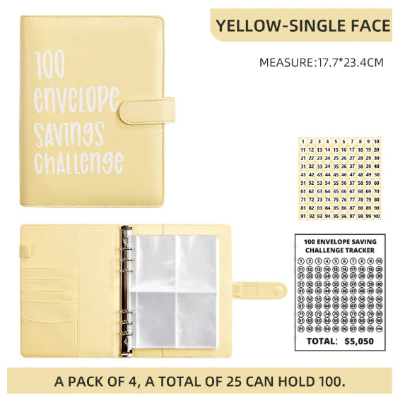 100 Envelope Savings Challenge Binder Yellow