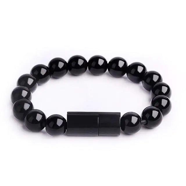 Bead Bracelet USB Charging Cord Black Type1 for Android