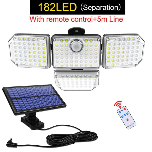 Adjustable Solar LED Security Light Blue/Black/White 182led Separation