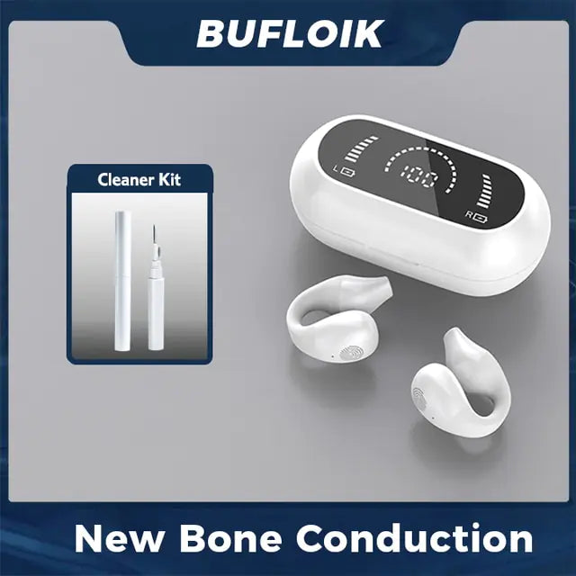 Bone Conduction Earphone Bluetooth 5.2 Ear Clip White Clean Kit