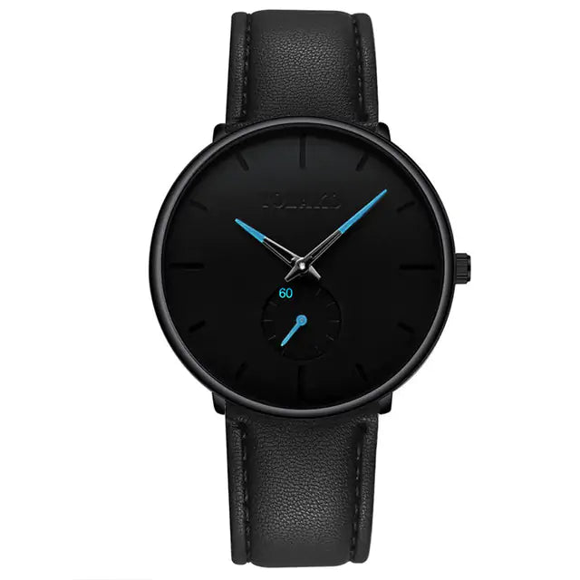 Stainless Mesh Band Watch Leather Black Blue
