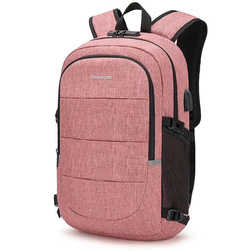 USB Charging Waterproof Backpack Pink