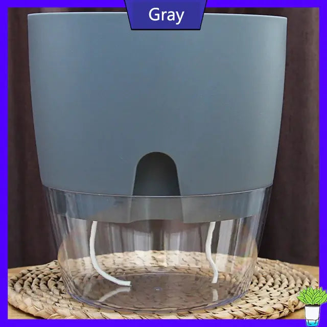 Self-Watering Flowerpot with Injection Port Gray Medium