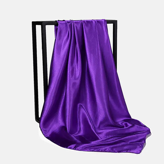 Solid Color Silk Neckerchief Scarf Bright Purple 90x90cm