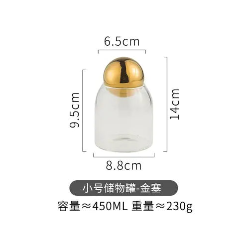 Transparent Glass Sealed Jar Golden Stopper S