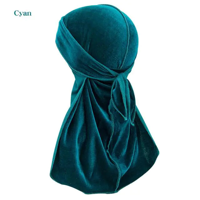 Solid Color Velvet Long Tail Durags Cyan