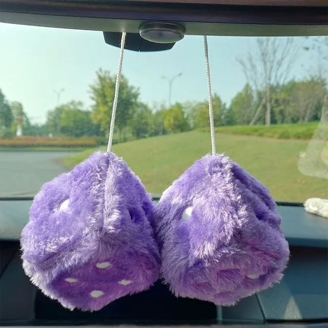 Fuzzy Plush Dice Car Accessory Purple