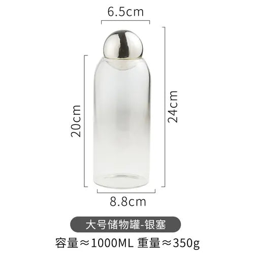 Transparent Glass Sealed Jar Silver Stopper L