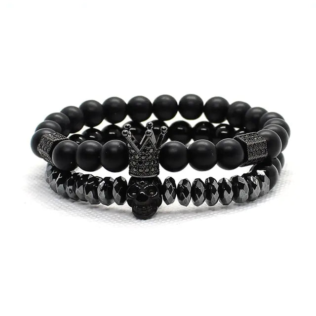 Matte Oxyn Stone Beads Bracelet Black Set