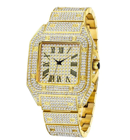 MISSFOX Ice Out Square Watch For Men V324 Gold