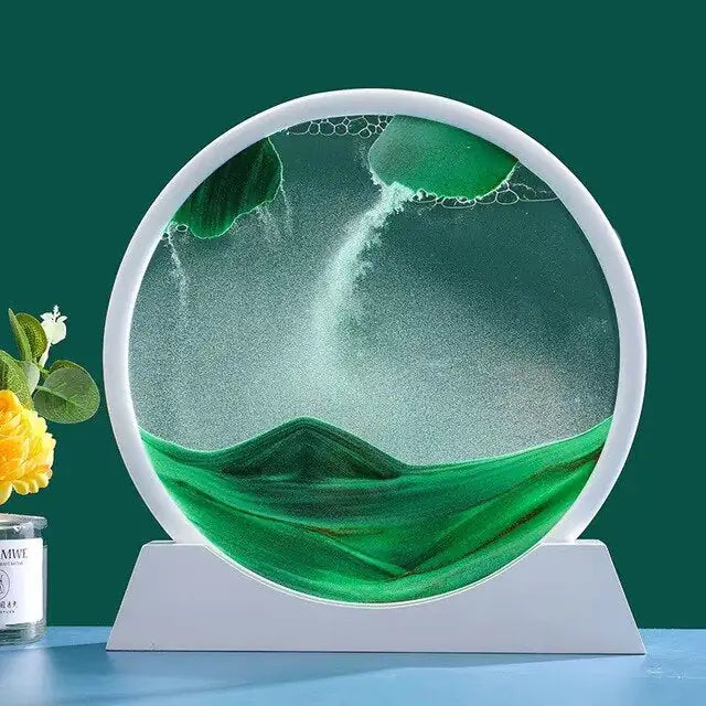 3D Moving Sand Art Decor Green 7 Inches