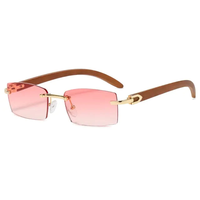 Rectangle Fashion Rimless Sunglasses Gold Gradient Pink