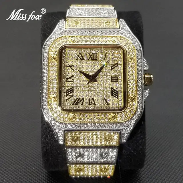 Swiss Geneva Diamond Watches V324 Gold Silver
