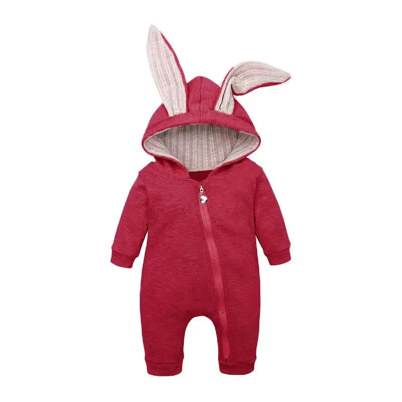 Rabbit Ear Hooded Baby Rompers Red 6M