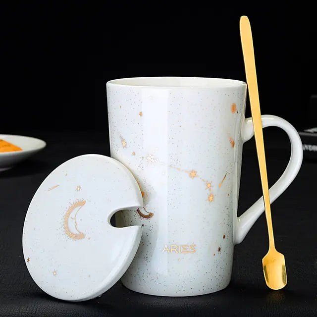 12 Constellations Creative Mugs With Spoon Aries White 420ml