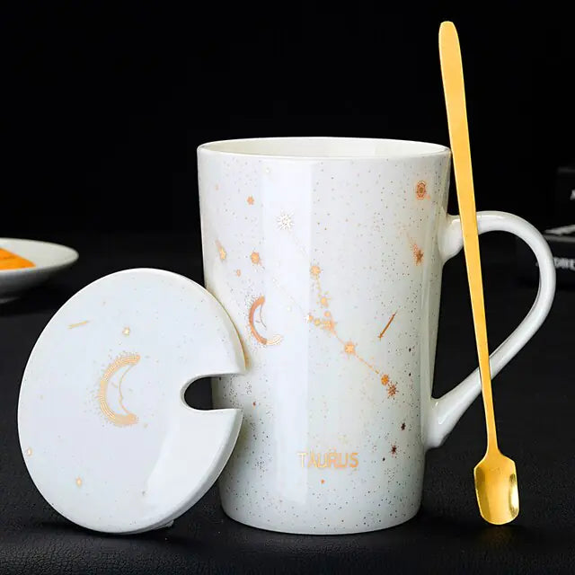 12 Constellations Creative Mugs With Spoon Taurus White 420ml