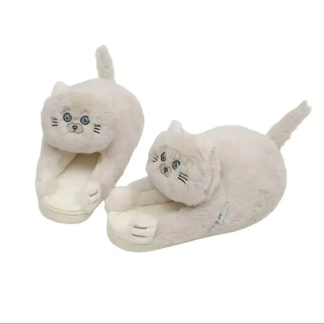 Cuddly Hug Cat Slippers Beige One Size
