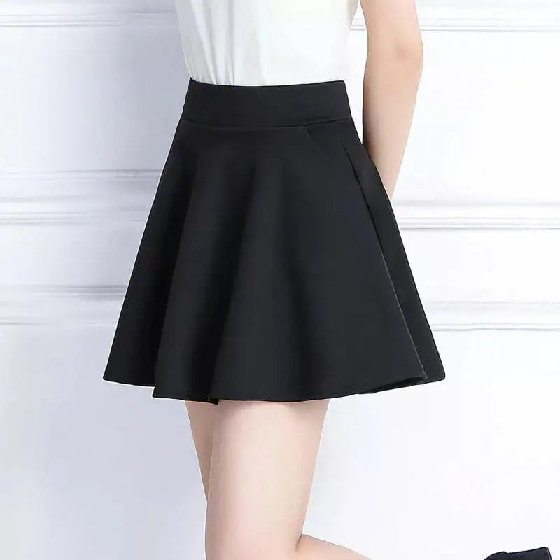 Elegant Skirt with Pockets Black Short XXL