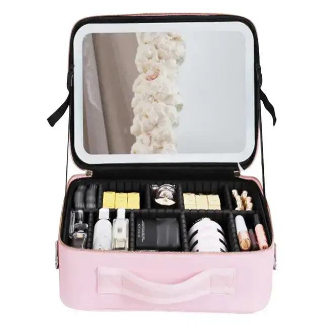 Smart LED Cosmetic Case with Mirror Pink