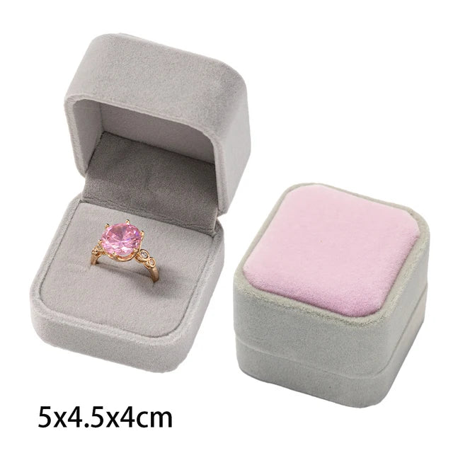Wholesale Engagement Velvet Earring Ring Packaging Box Pink Gray 5x4.5x4cm