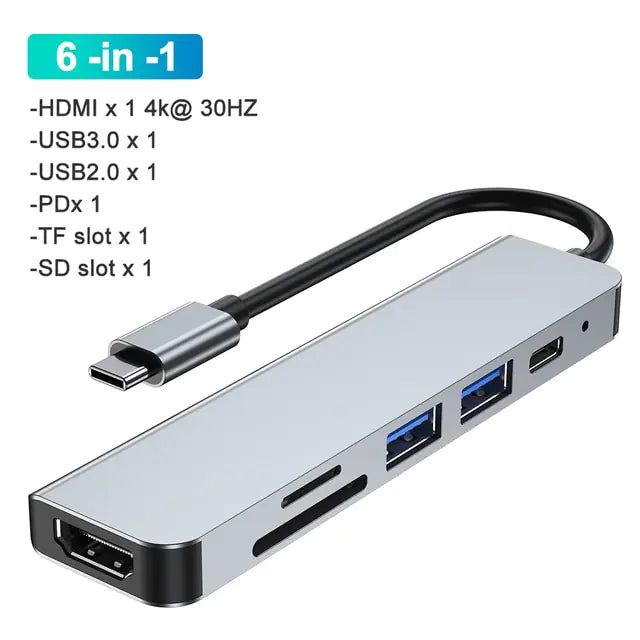 USB-C Multi-Hub Docking Station Gray 6-in-1