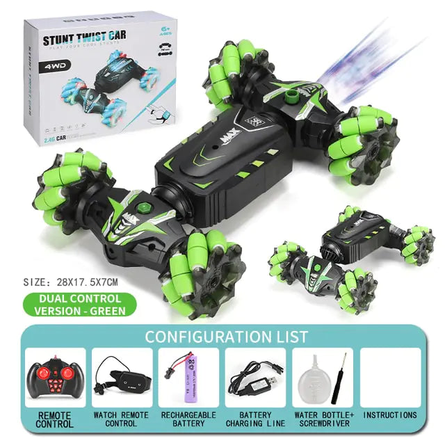 4WD Gesture Sensing Twisting With Lights Stunt Drift Car Controlled Radio Remote Green Dual Mode